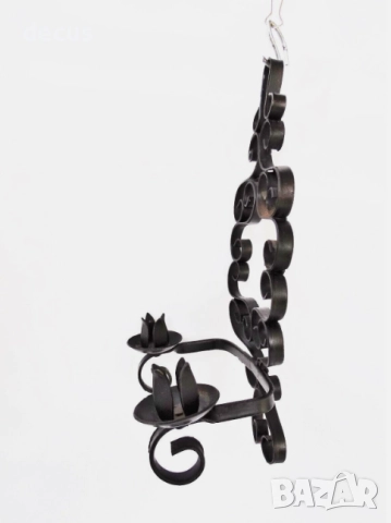 Винтидж свещник от ковано желязо, ръчно кован – за две свещи, снимка 2 - Антикварни и старинни предмети - 51456428