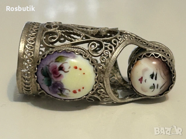 Чуден съветски напръстник филигранен финифт от мелхиор , снимка 7 - Пръстени - 53322733