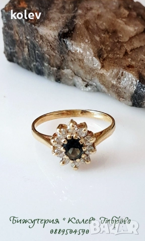 Зратен пръстен корона с турмалин и циркони 2.20 грама/14К размер№52, снимка 5 - Пръстени - 52289917