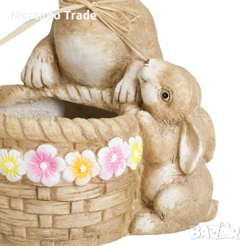 Великденска керамична декоративна фигура Зайчета с кошница, снимка 3 - Декорация за дома - 53728573