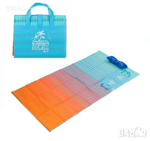Плажна постелка - синя чанта светло синьо оранжево с надуваема възглавница 180x86cm, снимка 1 - Други - 46366713