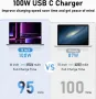 100W супер бързо зареждане, MacBook Pro зарядно устройство, с 1,8M USB C към C кабел, снимка 3