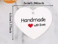 50 бр обли сърце сърца Handmade with love Тагове табелки етикети картонени подаръци ръчна изработка, снимка 4