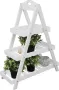 Дървен цветарник тип стълба – 3 нива, 70 см, бял, снимка 1