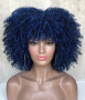 Къса омбре афро къдрава синя перука с черни корени, снимка 3