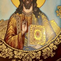 Руска порцеланова декоративна чиния Исус Христос с позлата , снимка 4 - Декорация за дома - 45383317