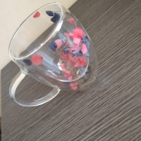 Стъклена чаша с двойно дъно и цветя, снимка 4 - Чаши - 44990554