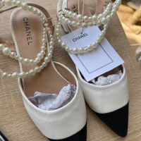 Обувки с перли бежови пантофки бели , снимка 2 - Дамски ежедневни обувки - 45508447