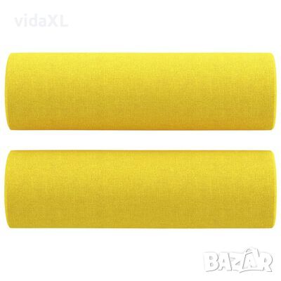 vidaXL Декоративни възглавници, 2 бр, светложълт, Ø15x50 см, плат（SKU:349506, снимка 1