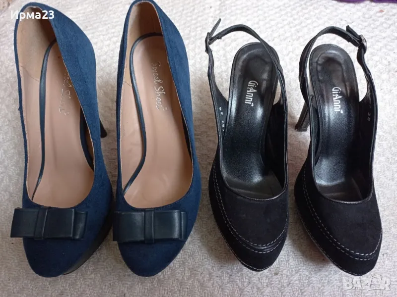 Велурени дамски обувки на ток, снимка 1