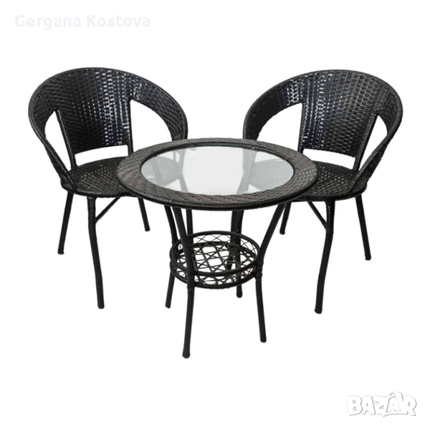 Градински комплект – маса с 2 стола, черен цвят, снимка 1