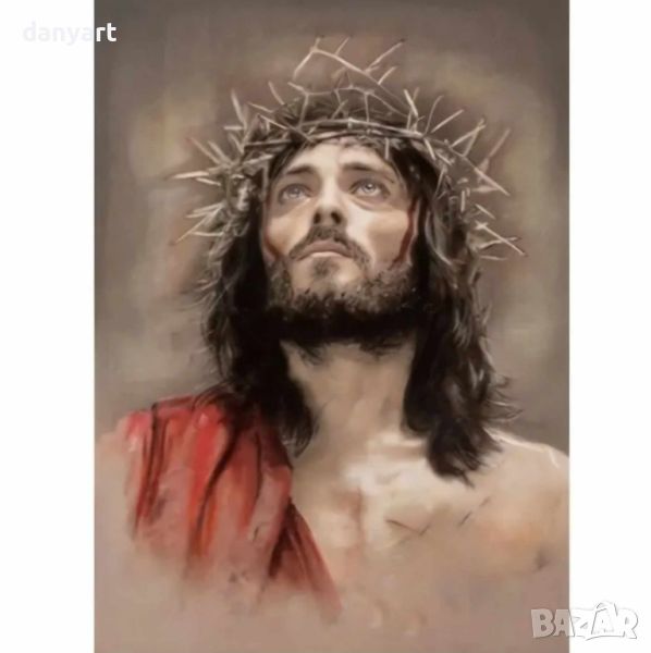 Диамантен гоблен – направи си сам – Исус Христос с лавров венец, снимка 1