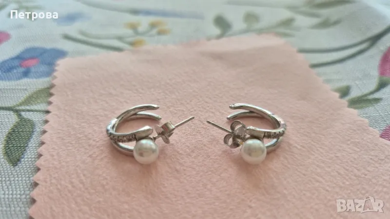Сребърни халкички с перла, снимка 1