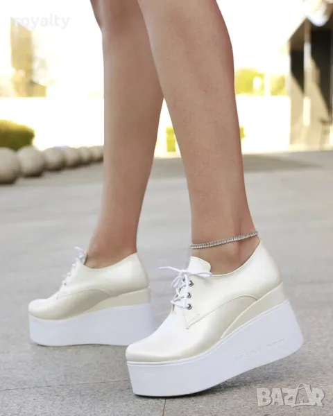 Обувки на платформа - бяла перла, снимка 1