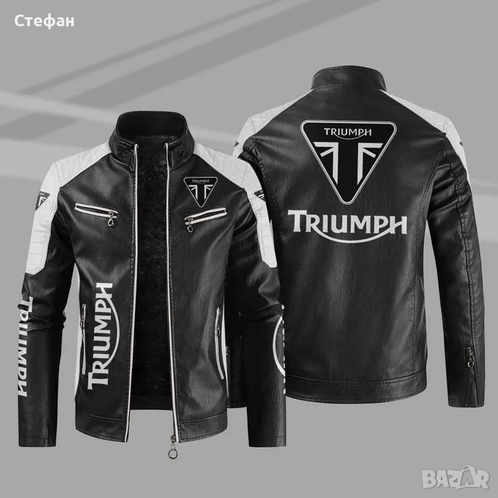 Classic Motorcycle Men's Vintage Leather Jacket Triumph НОВО кожено мото яке Триумф, снимка 1