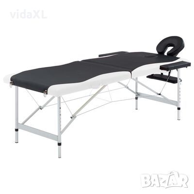 vidaXL 2-зонова сгъваема масажна кушетка, алуминий, черно и бяло（SKU:110228, снимка 1