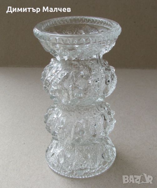 Стара малка стъклена ваза 13 см вазичка ок. 1980 г., отлична, снимка 1