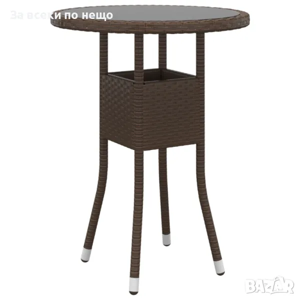 Градинска маса, Ø60x75 см, закалено стъкло и полиратан, кафява Код P454, снимка 1