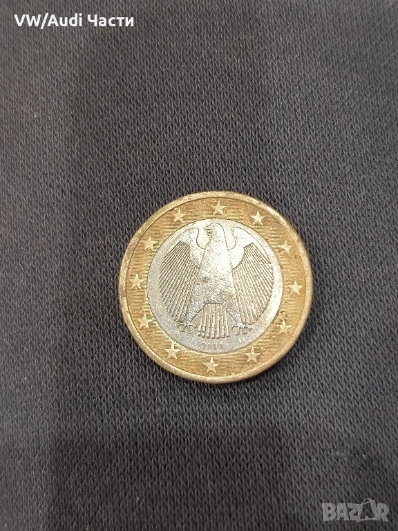 Монета 1 евро Германия 2002г. буква J / 1 euro Germany 2002 letter J, снимка 1