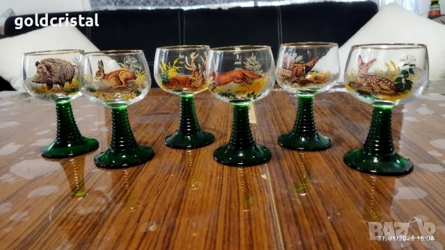 стари френски кристални чаши с ловни мотиви , снимка 10 - Антикварни и старинни предмети - 50587695