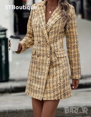 🌟 Есен/Зима 2025 – Винтидж Карирано Твид Палто в 3 цвята ,STBoutique 🌟, снимка 3 - Палта, манта - 52240256