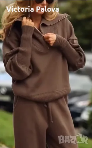 Красив анцуг/ комплект кежуал цвят кафе, снимка 4 - Комплекти - 49730111