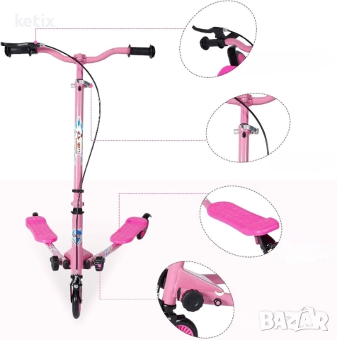 Трикова тротинетка-скутер AODI,люлееща се трикова тротинетка, розова,5-12год, снимка 2 - Скутери и тротинетки - 52970899