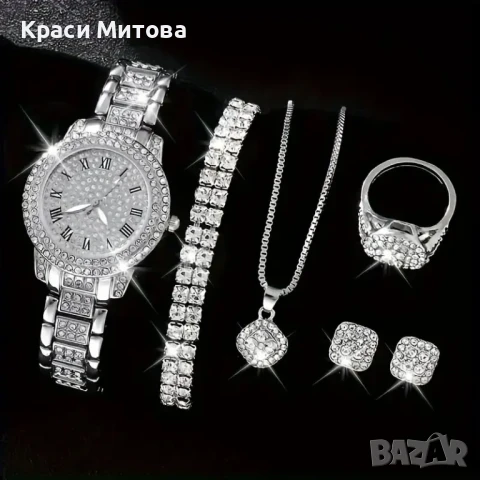 Дамски часовник сребърен с камъни 6 части, снимка 1