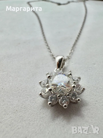Сребърно колие с мойсанит (диамант)1 карат, снимка 2 - Колиета, медальони, синджири - 53205726
