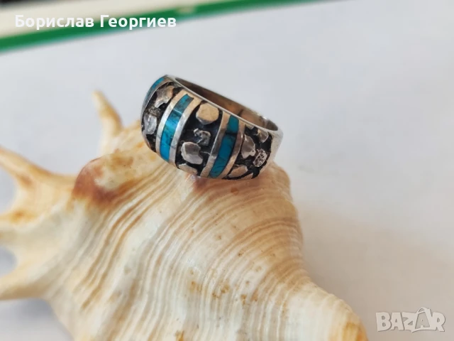 Сребърен пръстен с тюркоаз , снимка 3 - Пръстени - 50734849
