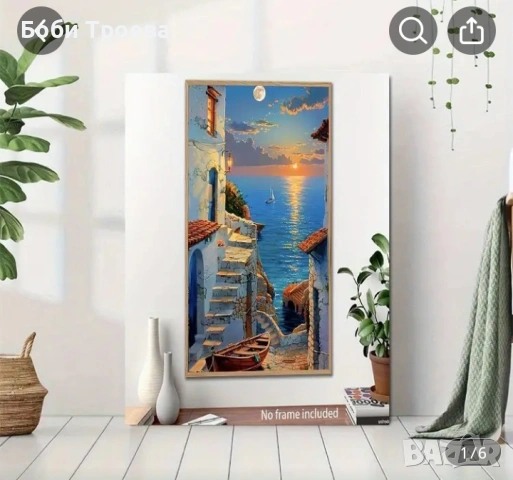  Ярък и величествен залив и античен селски пейзаж, съвременна крайбрежна декорация, снимка 2 - Картини - 53033615