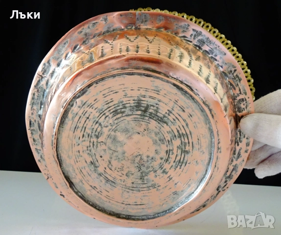 Ръчно кована медна купа,сахан,паница,чиста червена мед. , снимка 4 - Антикварни и старинни предмети - 52325005