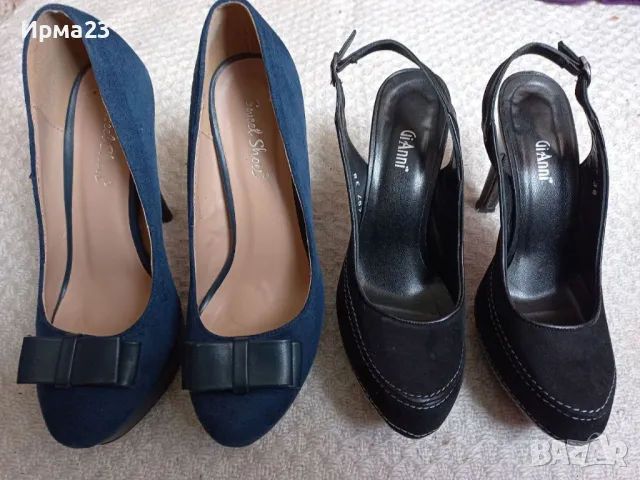 Велурени дамски обувки на ток, снимка 1