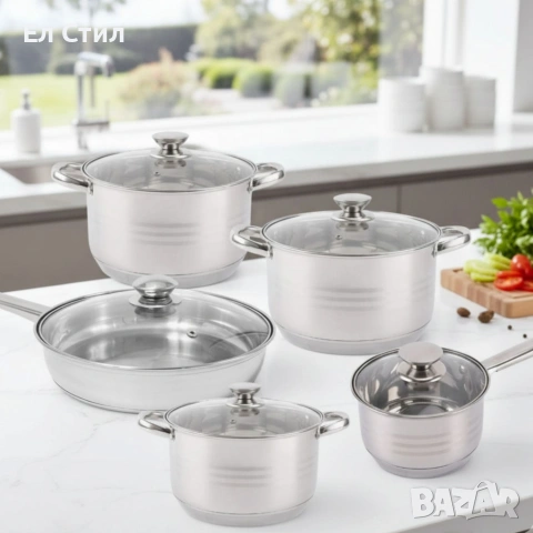 Комплект съдове от неръждаема стомана – 12 части - Готви като професионалист у дома, снимка 3 - Съдове за готвене - 53586845