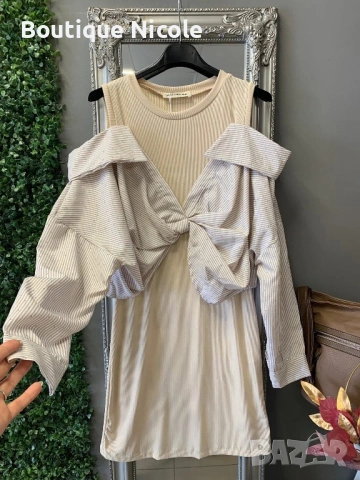 Ефектна рокля по тялото с риза с камъчета в горната част  , снимка 3 - Рокли - 53714136