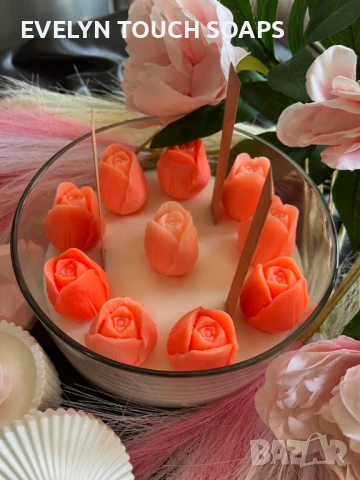 Арт свещ „Пролетна градина“ с лалета, снимка 3 - Декорация за дома - 51097179