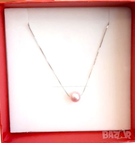 Сребърен синджир с една естествена перла, снимка 1 - Колиета, медальони, синджири - 45792702