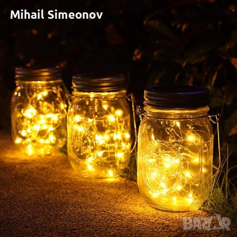 3 броя соларни градински лампи, 30 LED соларен висящ външен фенер, водоустойчиви лампи тип „Mason Ja, снимка 4 - Соларни лампи - 53288765