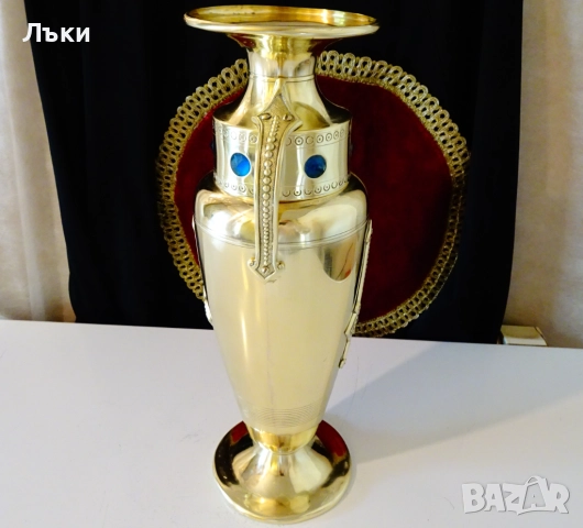 Царски бронзов свещник,ваза,рубин,сапфир,35 см.,780 гр. , снимка 2 - Антикварни и старинни предмети - 51609334