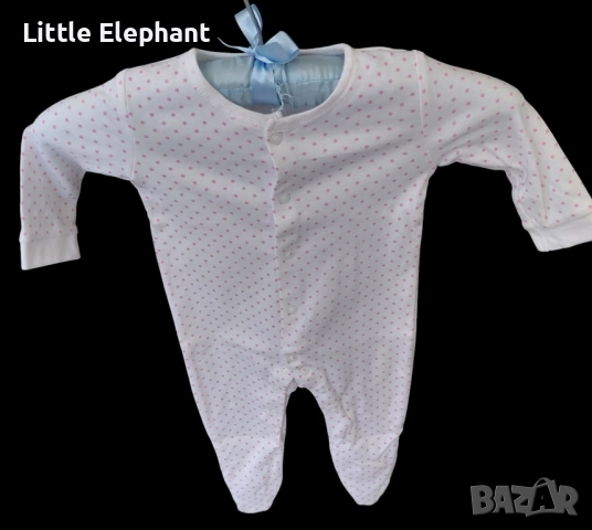 Цяла пижамка ромпърче за момиченце на 9-12 мес бяла на розови точки колекция"Points",Англия/нова