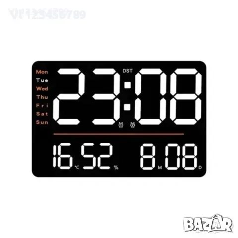 LED стенен часовник X6636 с време, седмица, температура, влажност+дистанционно, снимка 2 - Стенни часовници - 53917903