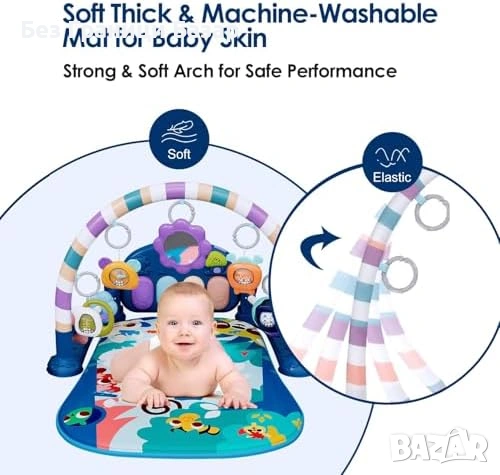 Нов Бебешки активен килим с пиано, музика и светлини, 5 играчки 0-12м, снимка 6 - Образователни игри - 53654618