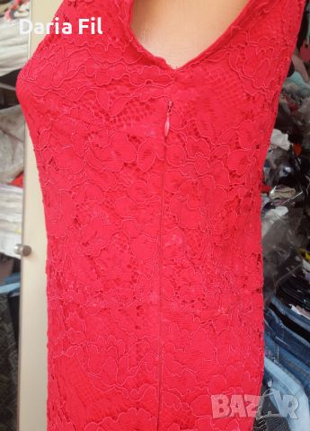 Дълга червена дантелена рокля с остро деколте , снимка 6 - Рокли - 45389605
