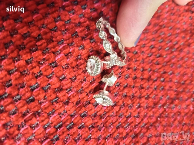 сребърен пръстен и обеци пандора 