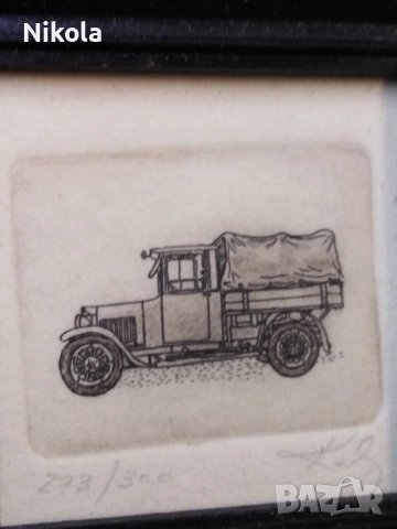 Колекция от 6 миниатюрни рамкирани илюстрации графики с лимитиран тираж на автомобили, снимка 4 - Антикварни и старинни предмети - 51857664