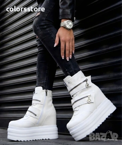 Боти на платформа - бяла кожа - BML80 