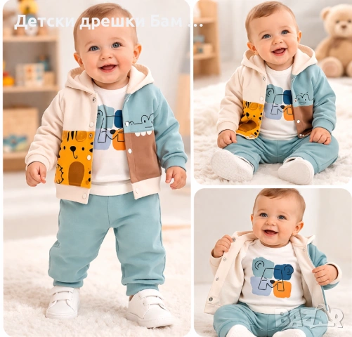👶 Бебешки комплект от 3 части – боди, панталонче и яке