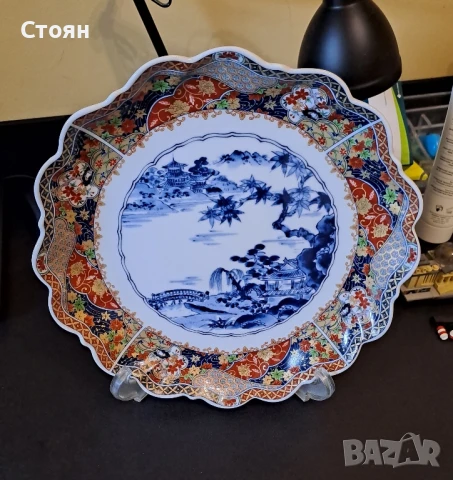 Японска Ръчно Рисувана Чиния От Порцелан-антика, снимка 3 - Антикварни и старинни предмети - 50819335