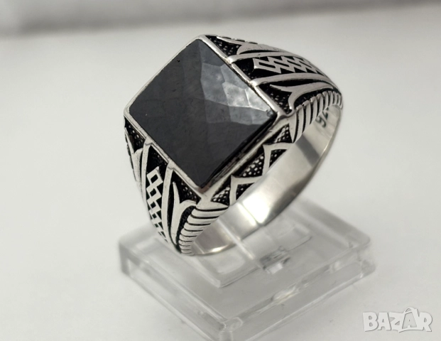 Мъжки Сребърен Пръстен с красив фасетиран камък (проба 925)- 7,8 грама, снимка 5 - Пръстени - 52318853