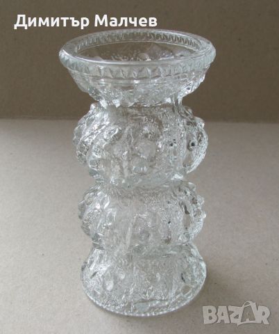 Стара малка стъклена ваза 13 см вазичка ок. 1980 г., отлична